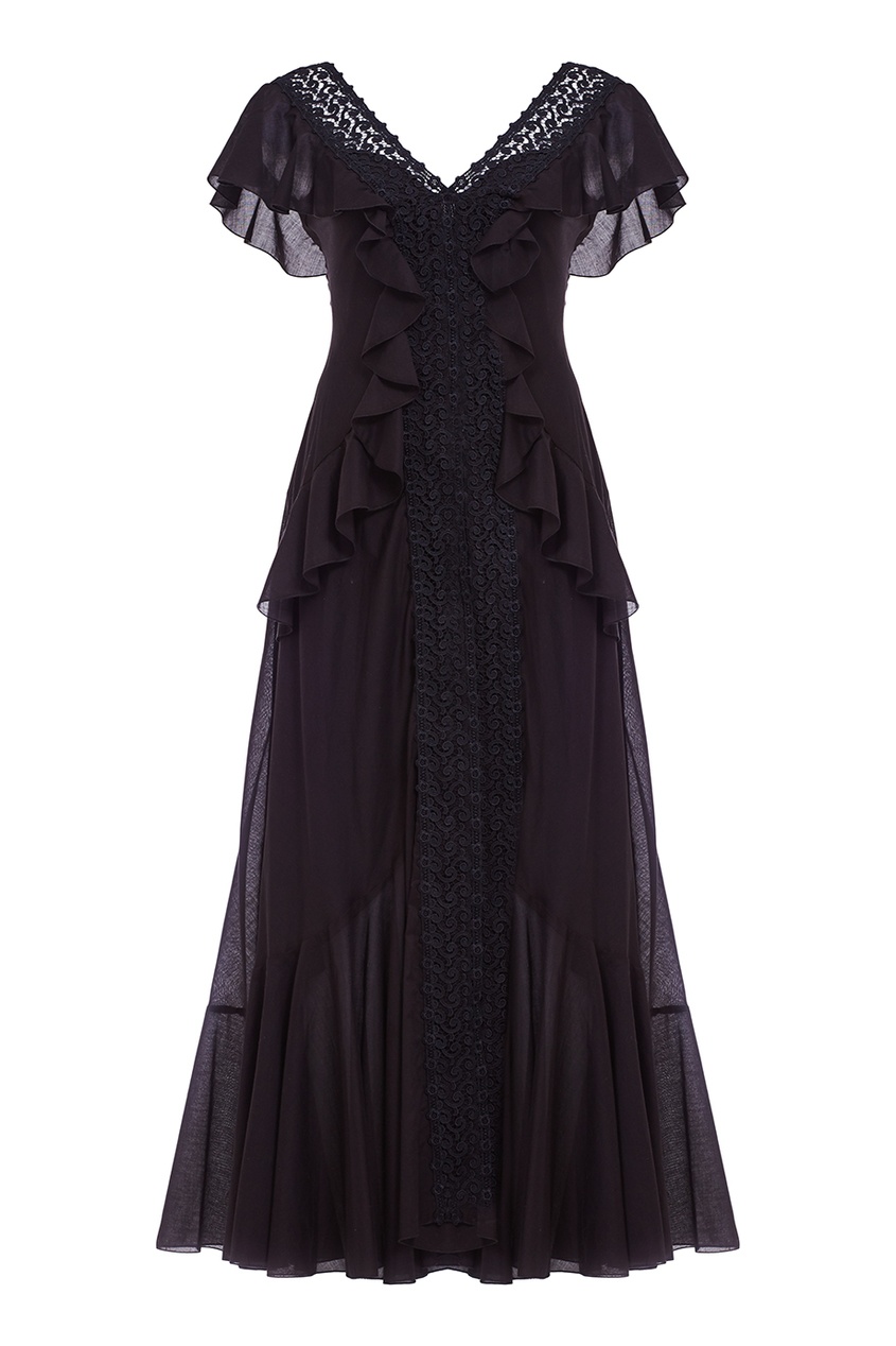 фото Черное платье с кружевом и оборками charo ruiz