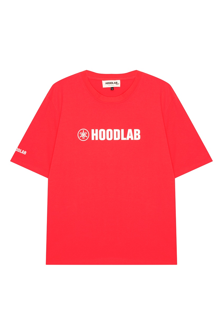 фото Красная хлопковая футболка с логотипом hoodlab