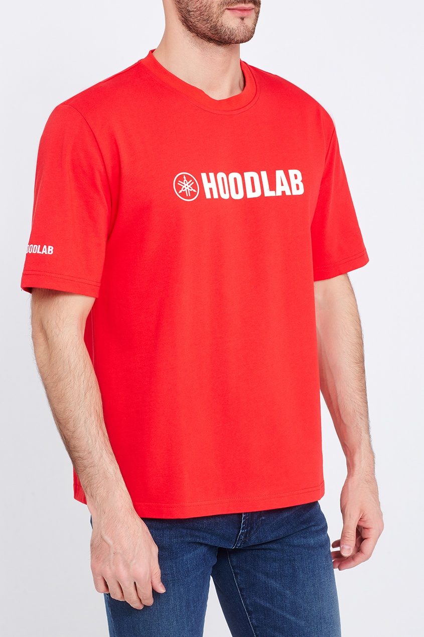 фото Красная хлопковая футболка с логотипом hoodlab
