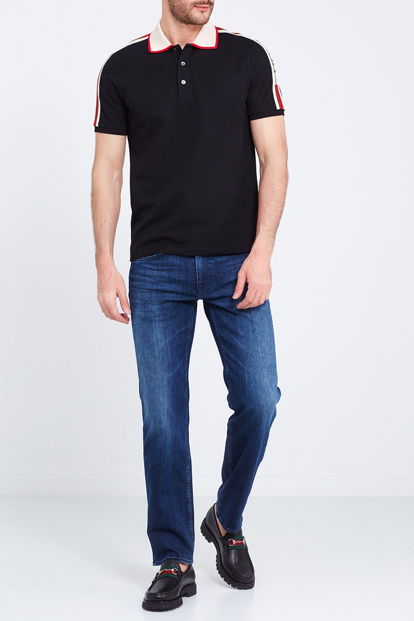 фото Черная хлопковая футболка-поло с логотипом Gucci man