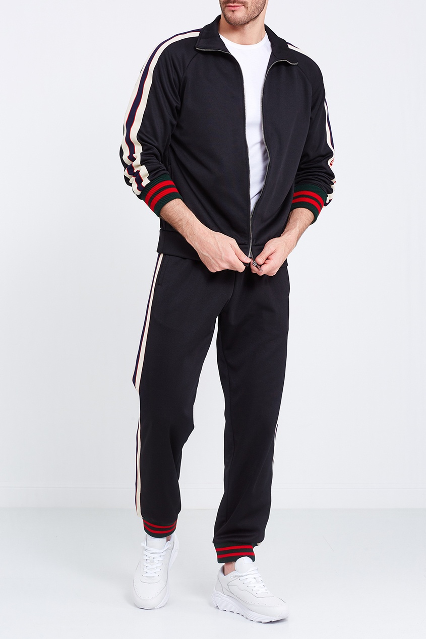 фото Черная олимпийка с полосками на рукавах Gucci man