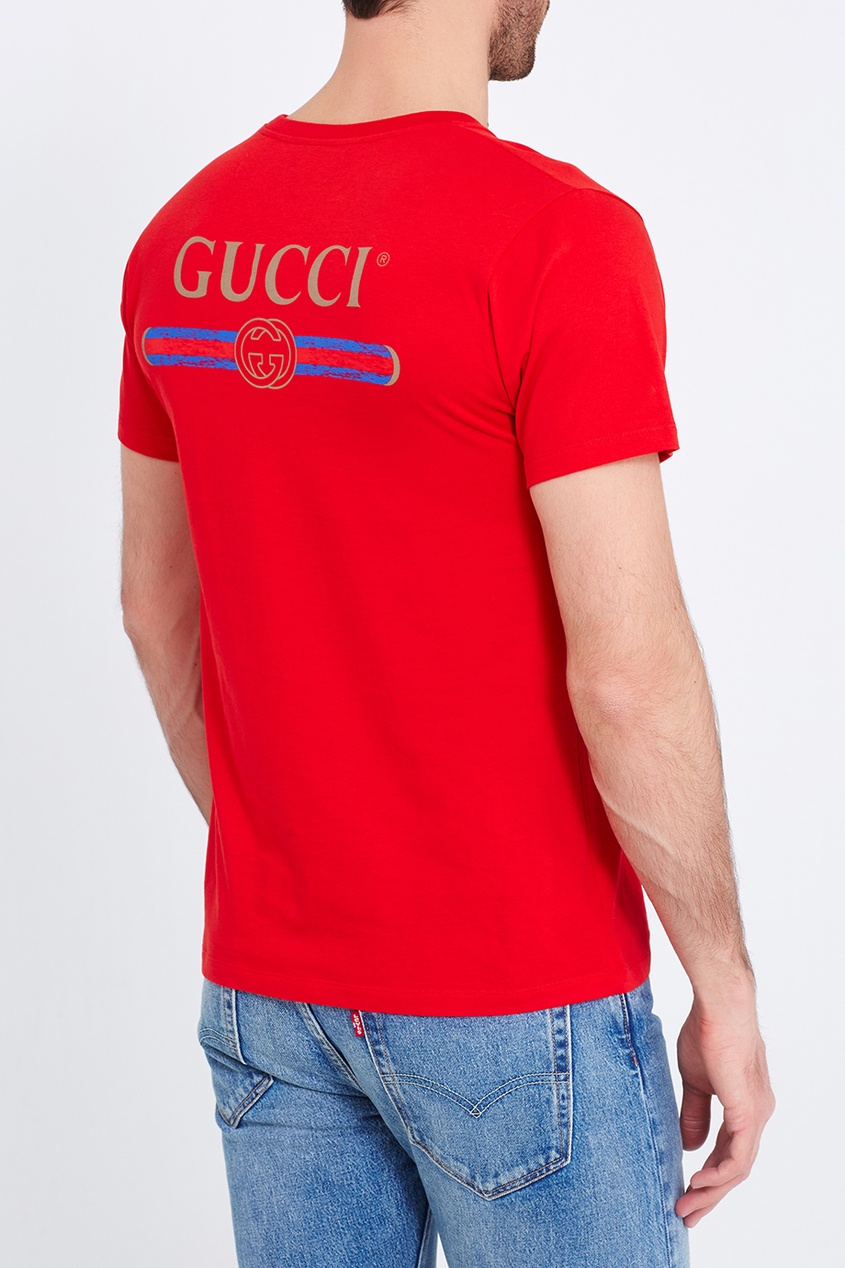 фото Красная хлопковая футболка Gucci man