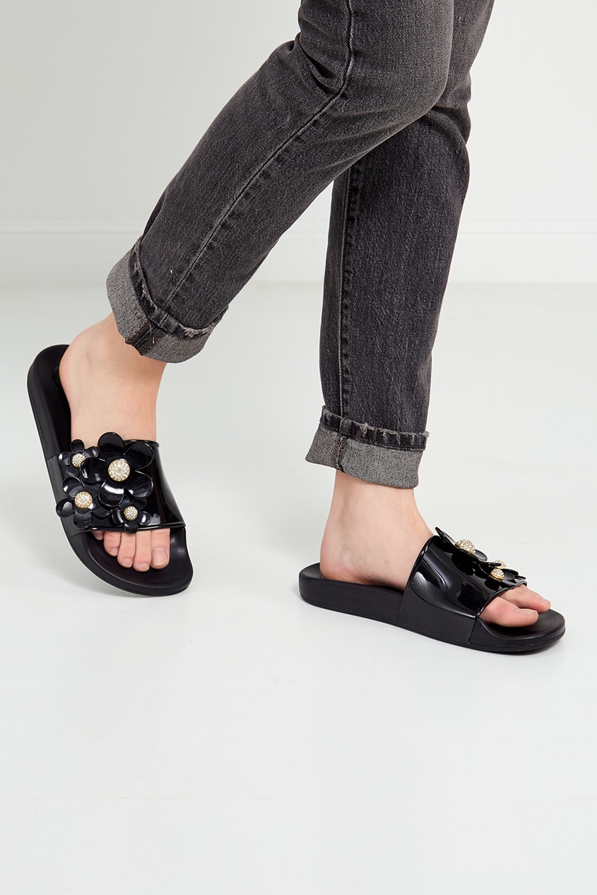 фото Черные сандалии с объемными цветами marc jacobs (the)