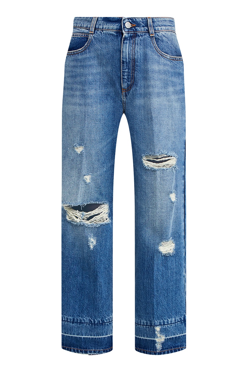 Синие джинсы со сквозными прорезями