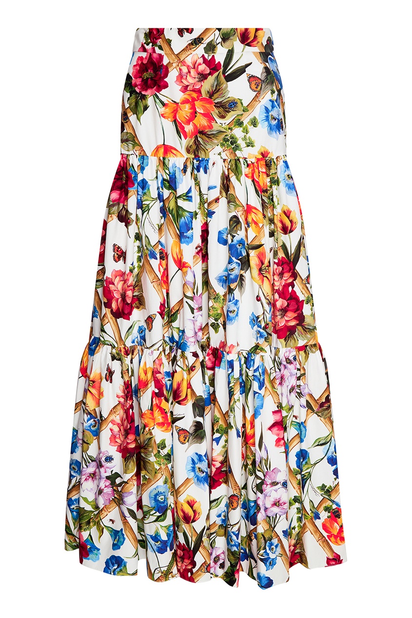 фото Хлопковая юбка-макси с цветочным принтом dolce&gabbana