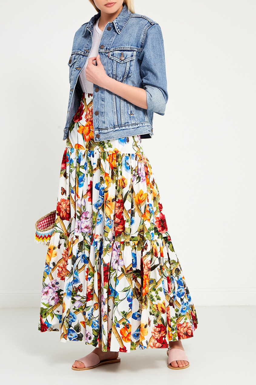 фото Хлопковая юбка-макси с цветочным принтом dolce&gabbana