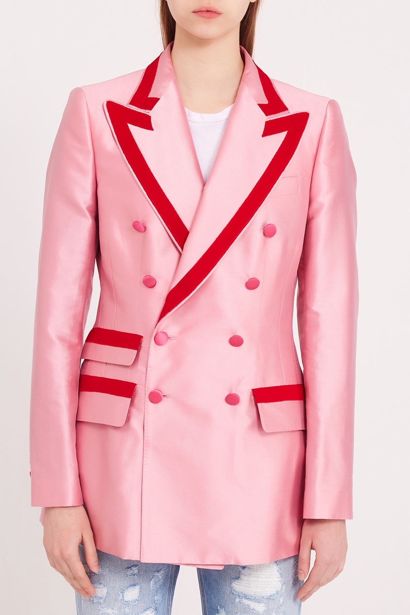 Розовый пиджак двубортный