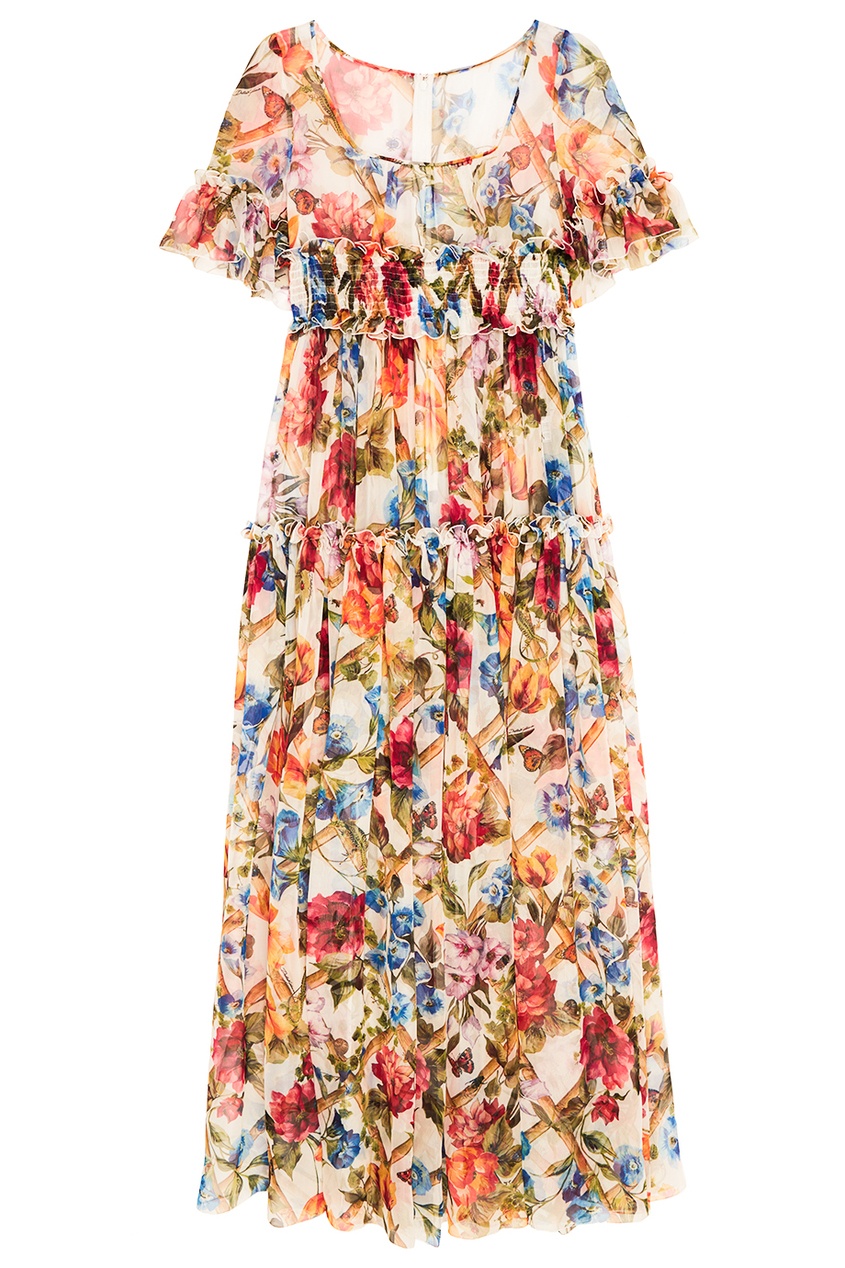 фото Платье из цветного шелка с воланами dolce&gabbana