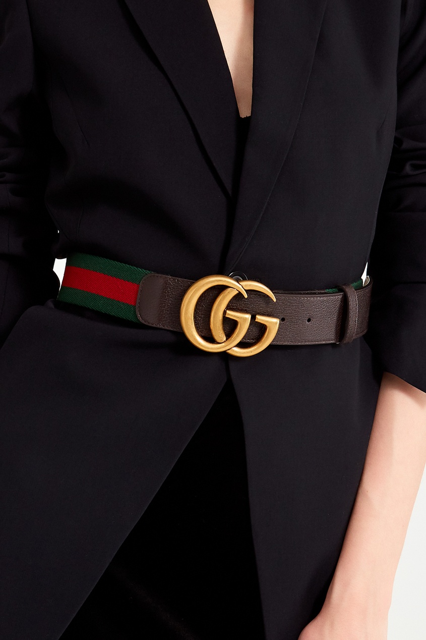 фото Текстильный ремень с пряжкой-эмблемой gucci