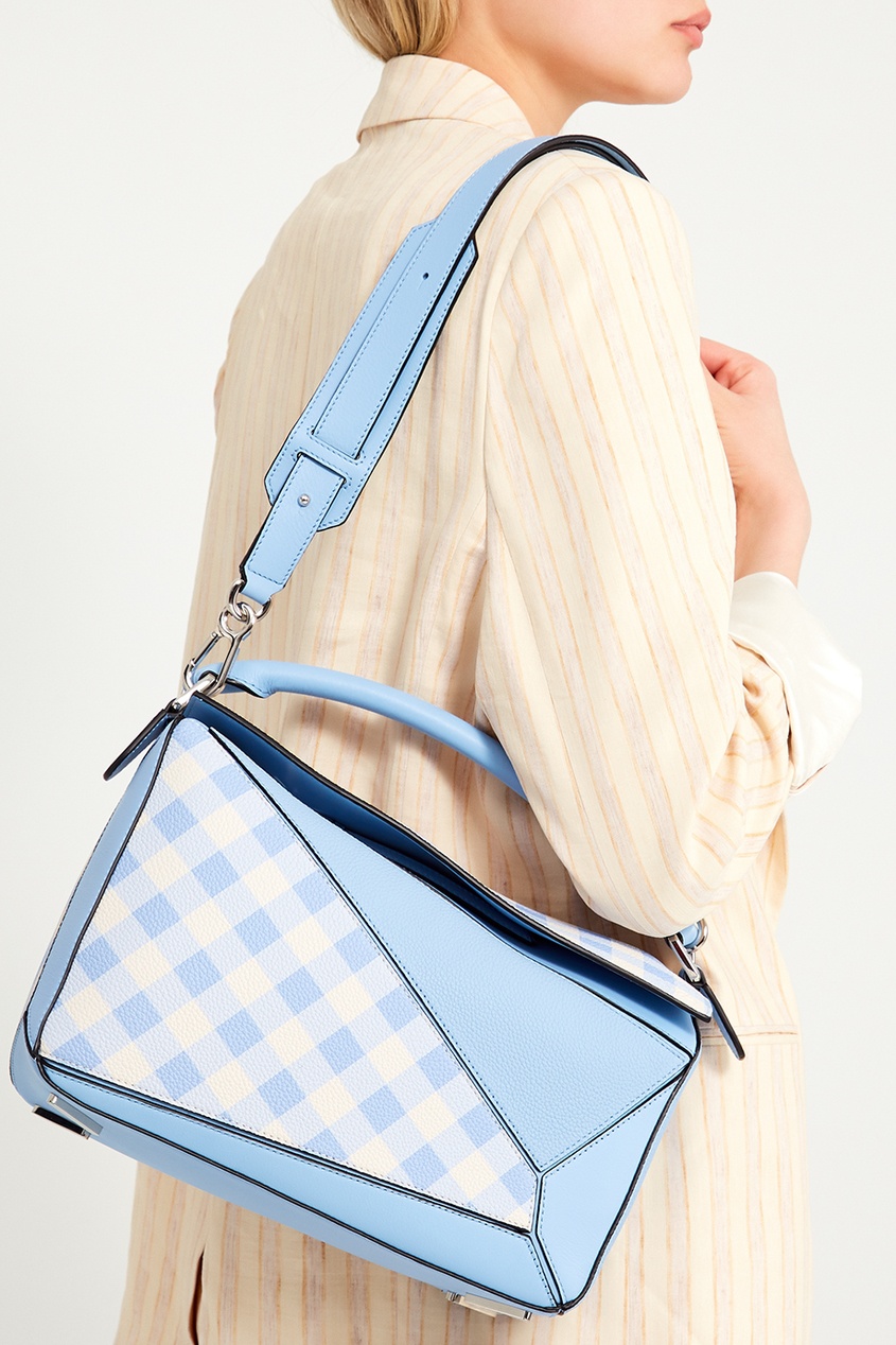 Бело-голубая кожаная сумка Puzzle