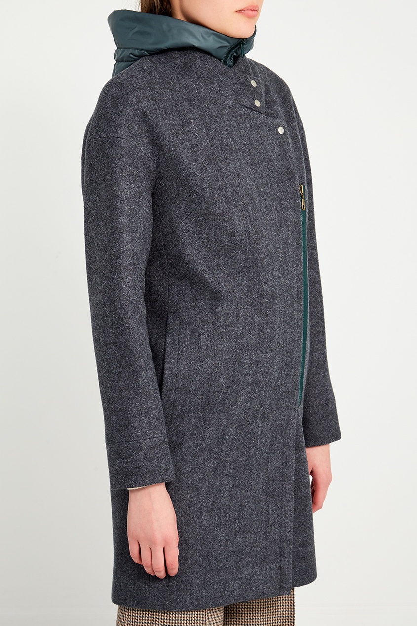 фото Серое меланжевое пальто с капюшоном novaya
