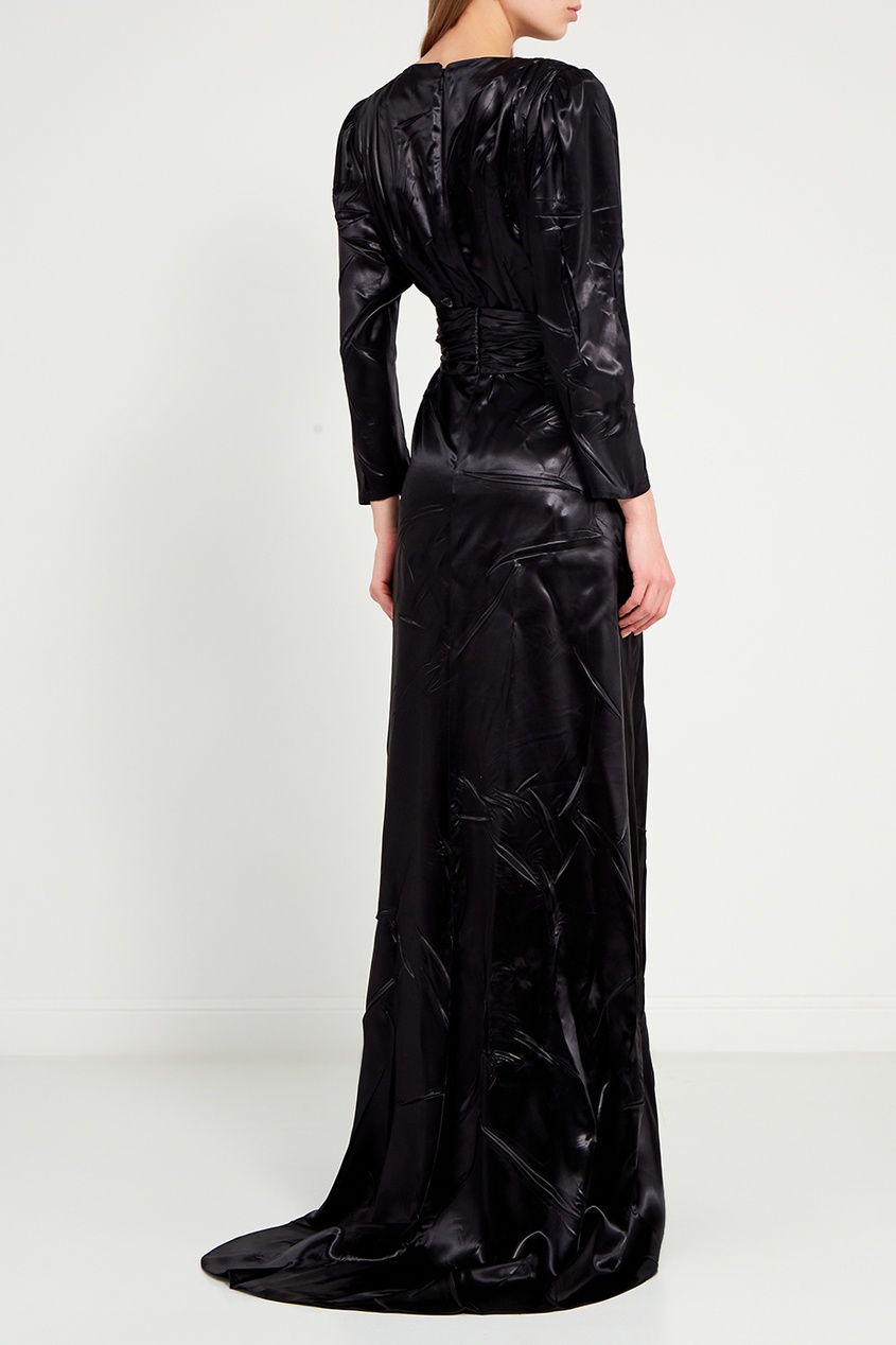 фото Черное атласное платье-макси gucci
