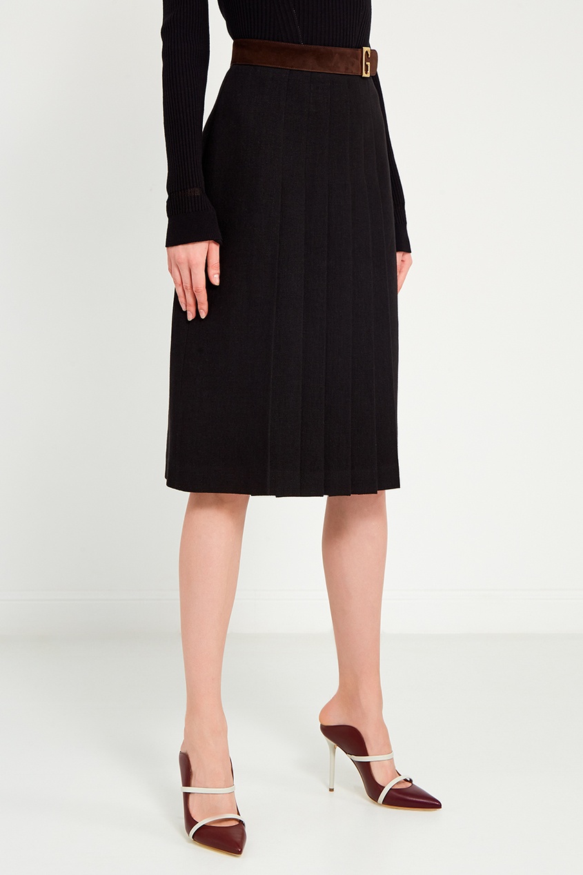 фото Черная льняная юбка со складками gucci