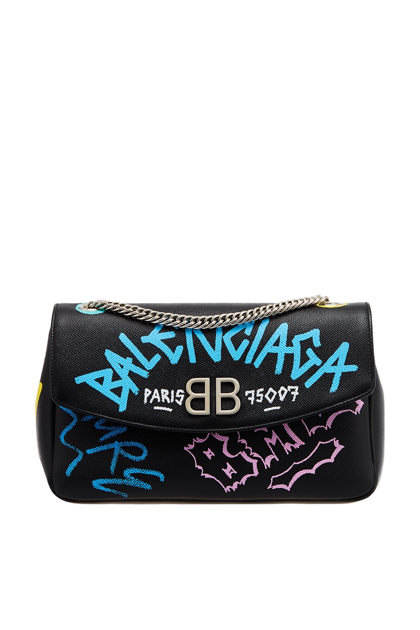 Кожаная сумка с принтом BB Round M Graffiti