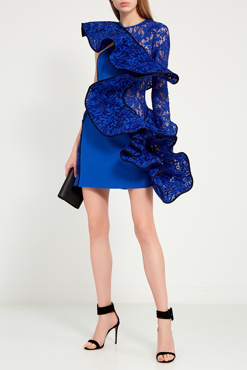 фото Синее платье-мини с асимметричным воланом david koma