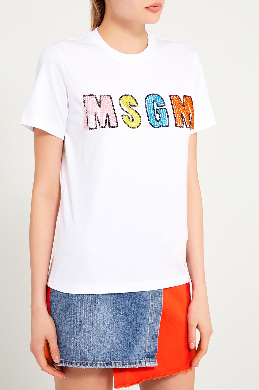 фото Хлопковая футболка с логотипом msgm