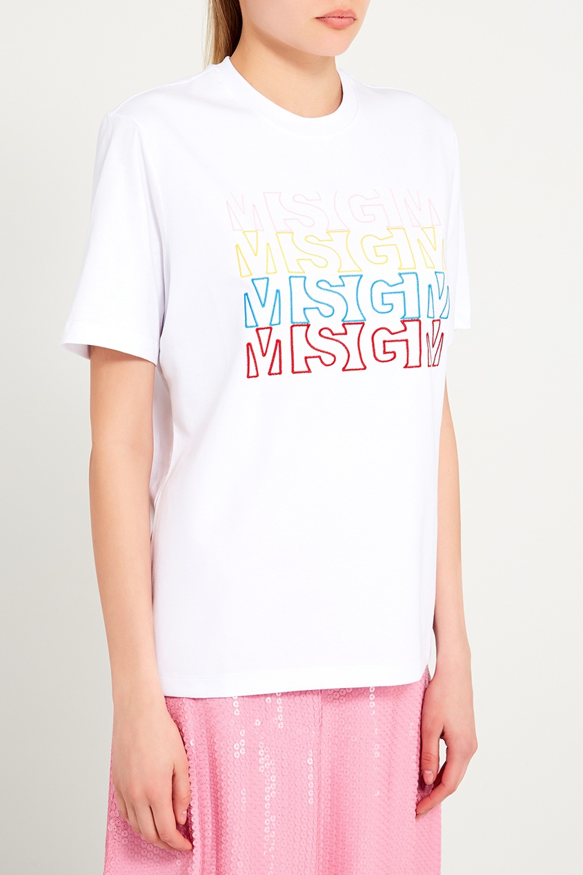 фото Белая футболка с контурными логотипами msgm