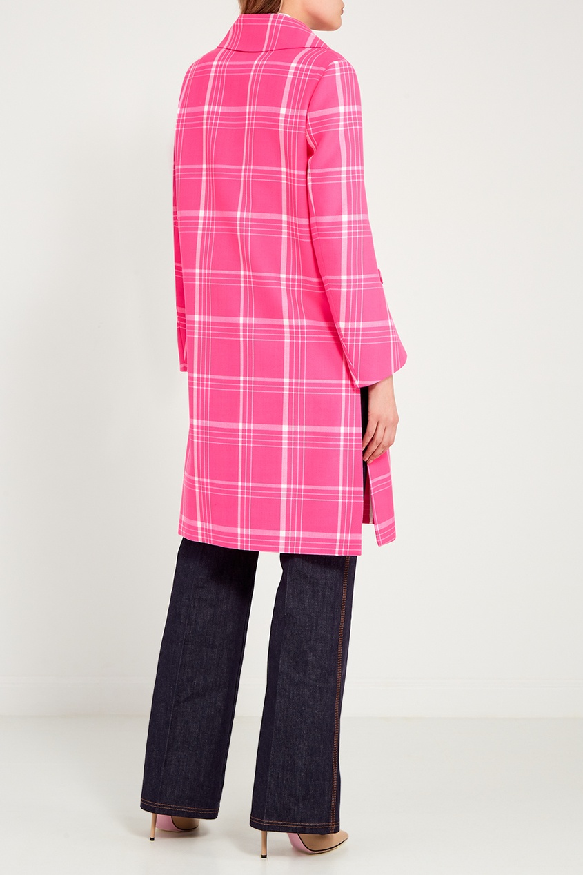 фото Розовое пальто из шерсти в клетку fendi