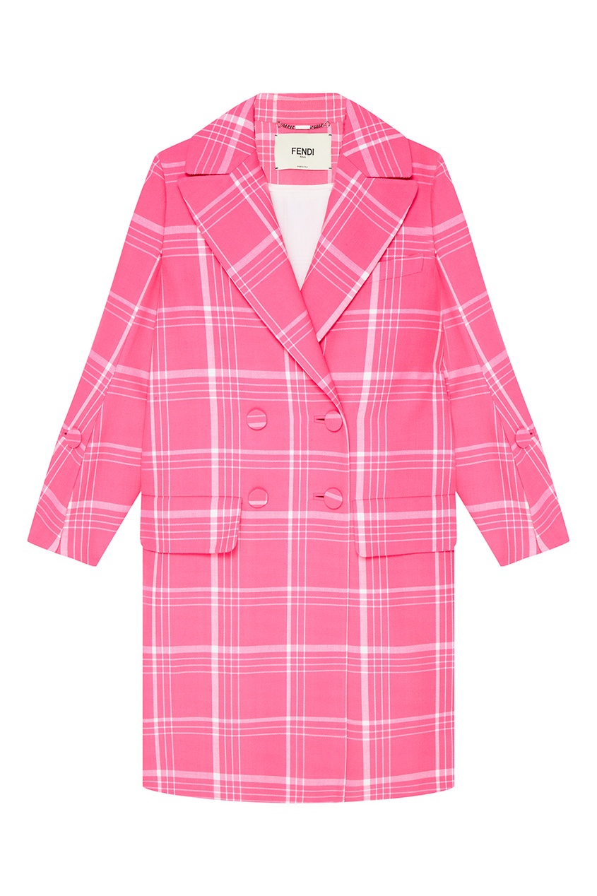 фото Розовое пальто из шерсти в клетку fendi