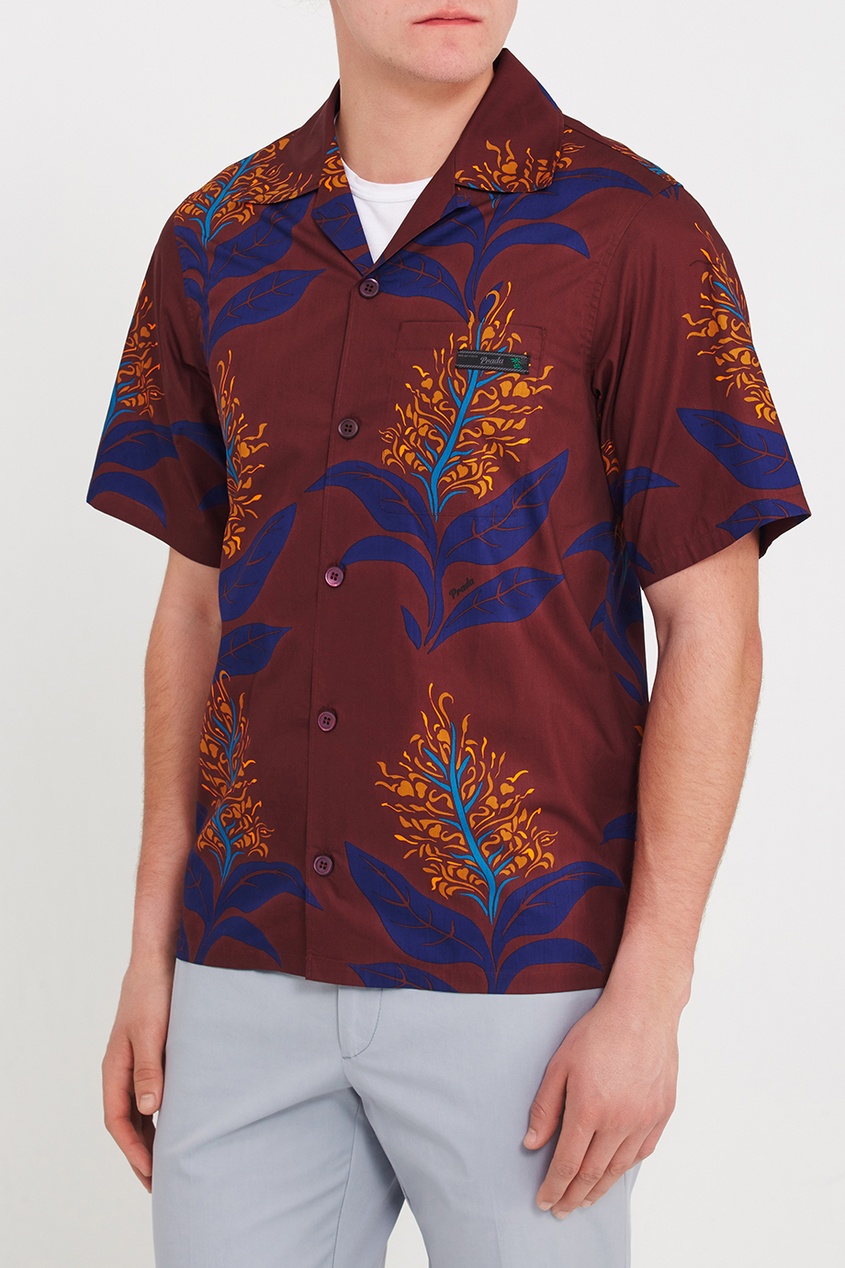 фото Хлопковая рубашка с цветным принтом prada