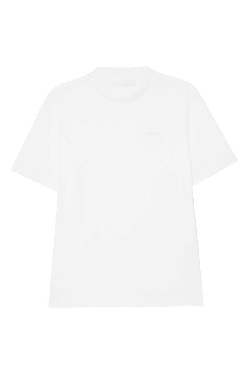 Белая хлопковая футболка oversize от Prada