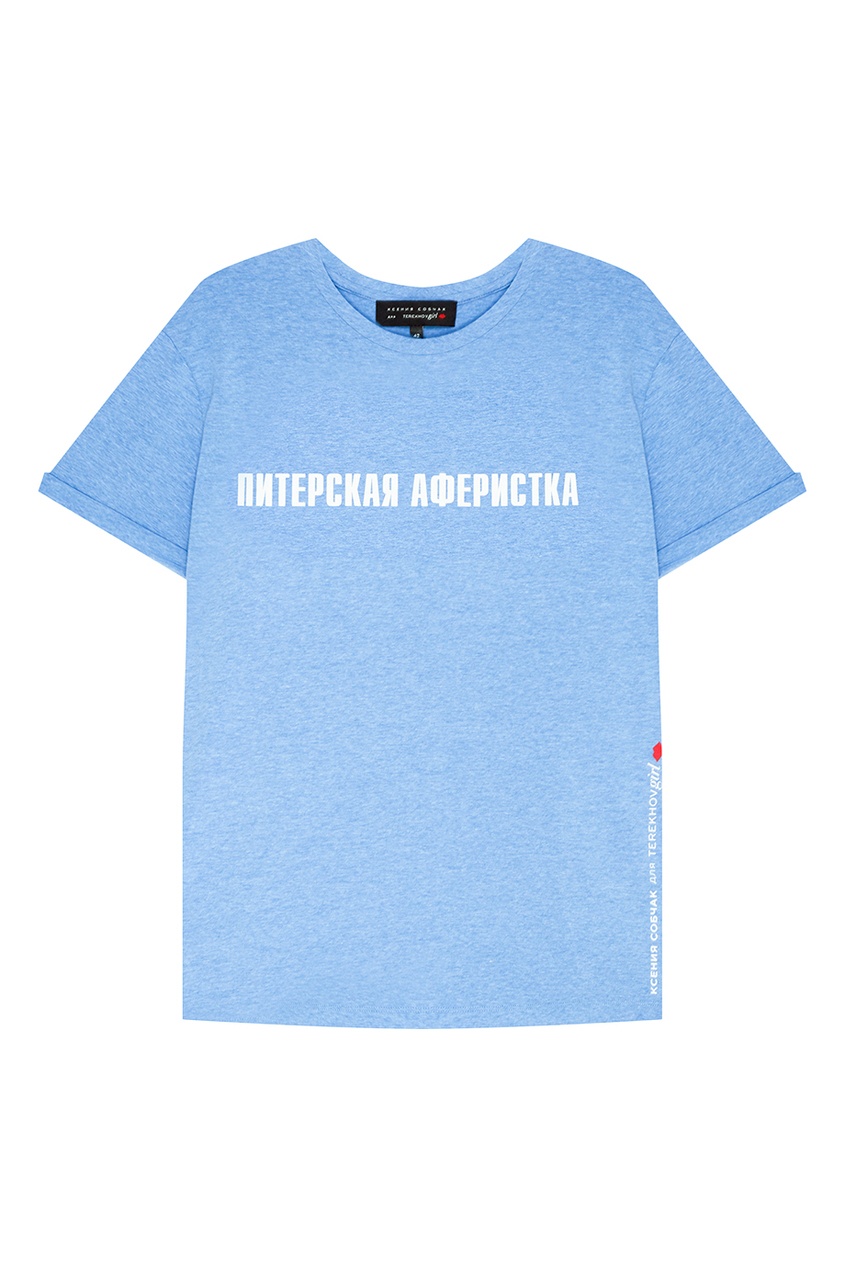фото Голубая меланжевая футболка с надписью terekhov girl