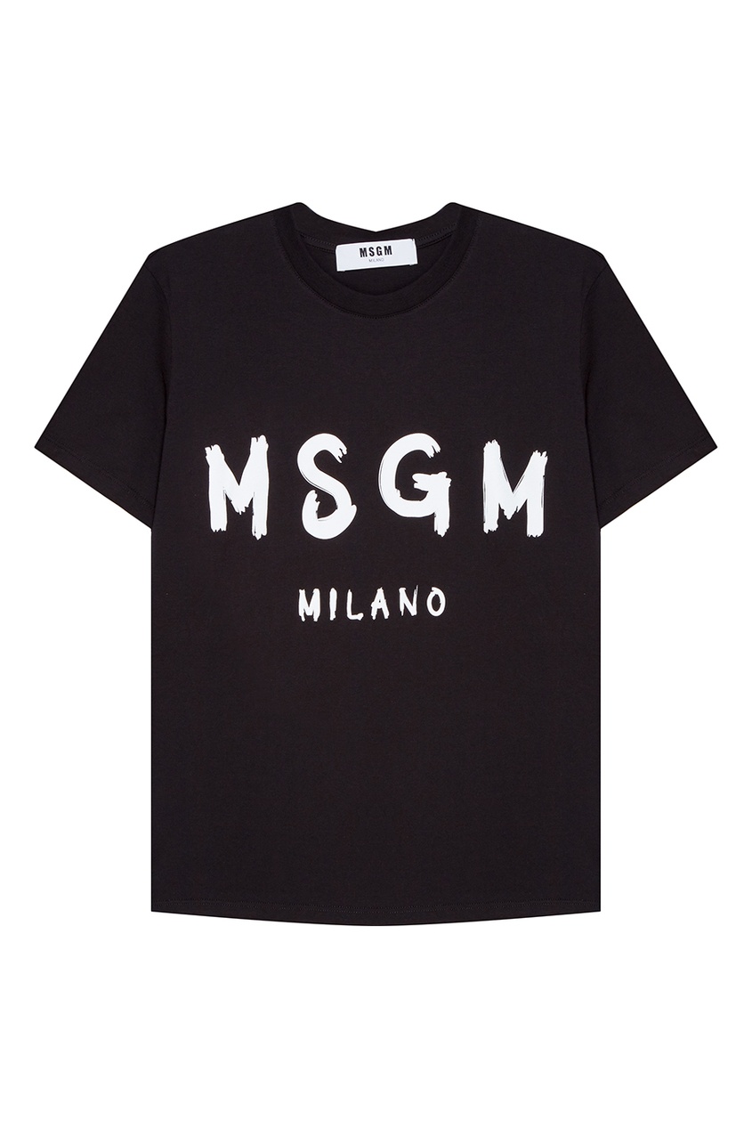 фото Черная футболка с белым логотипом msgm