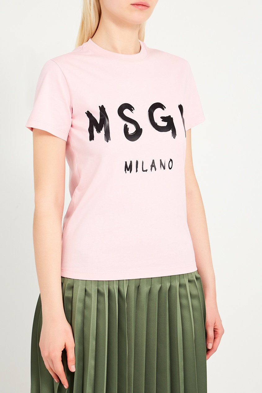 фото Розовая футболка с логотипом msgm