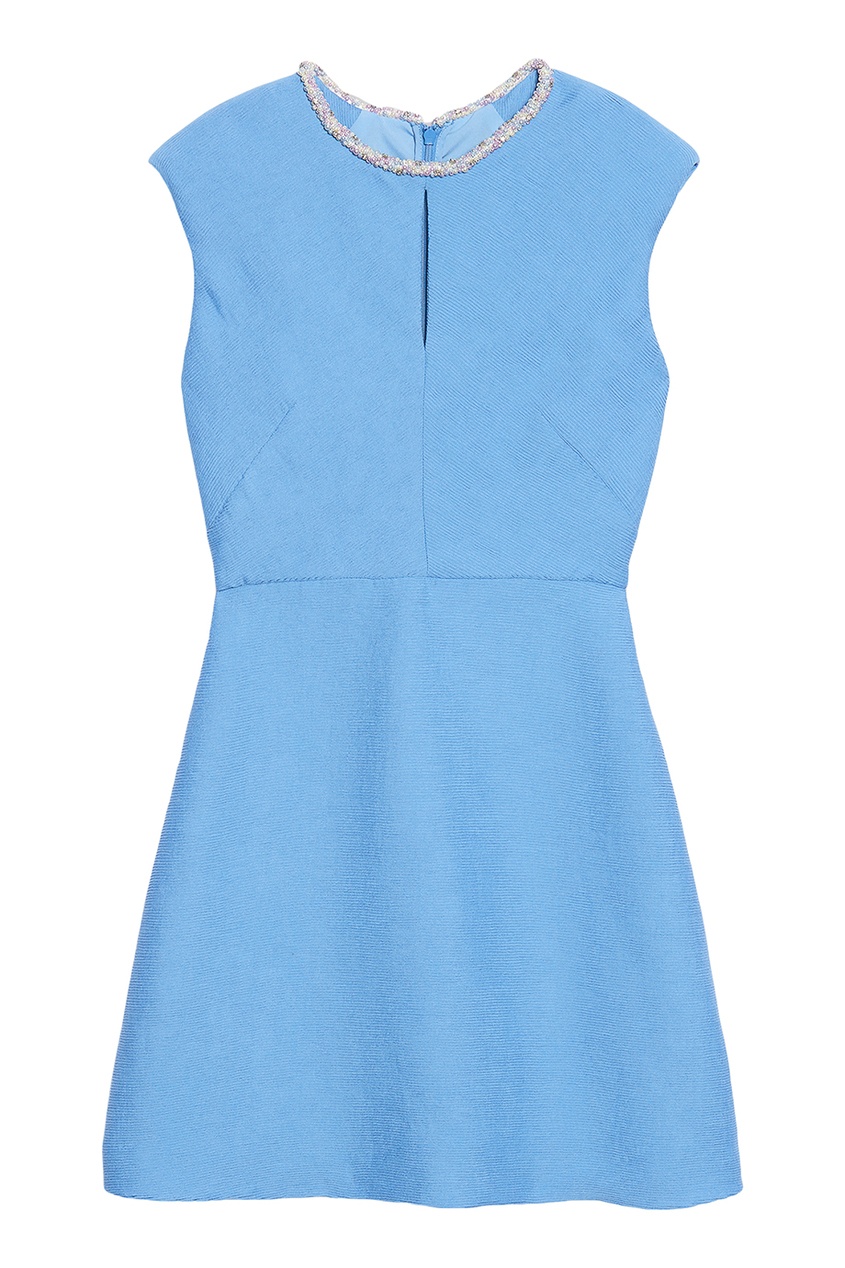 фото Голубое платье с отделкой бусинами sandro