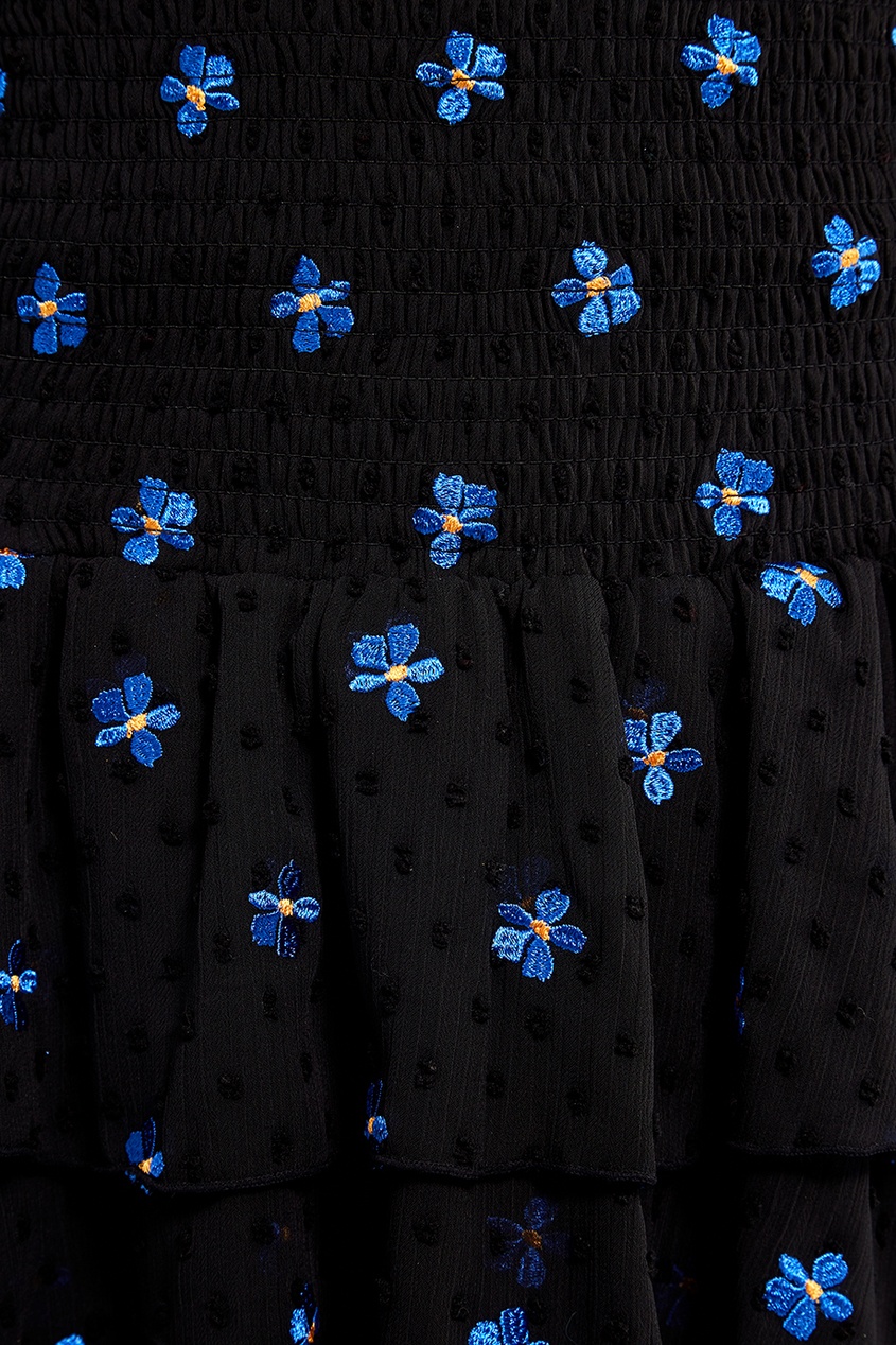 фото Черная юбка с вышивкой и оборками maje