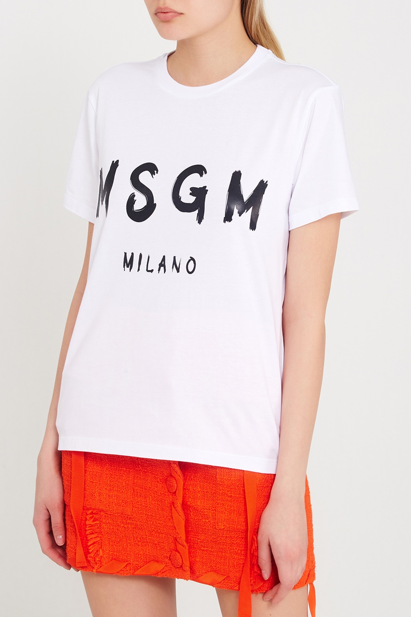 фото Белая футболка с черным логотипом Msgm