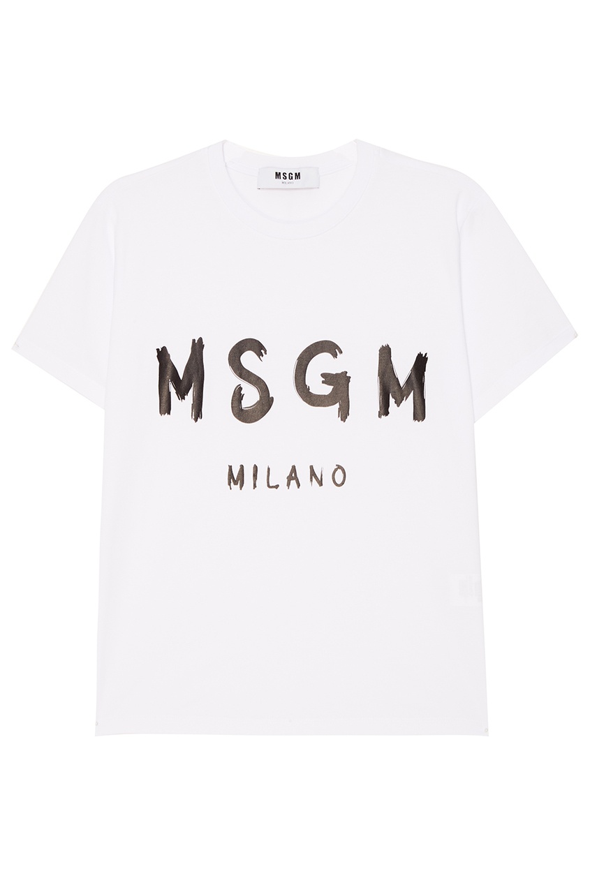 фото Белая футболка с черным логотипом msgm