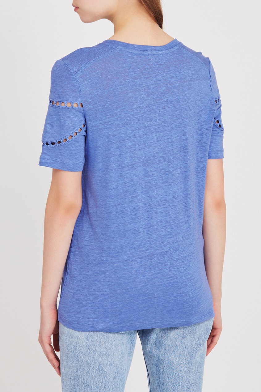 фото Голубая футболка с ажурной отделкой maje