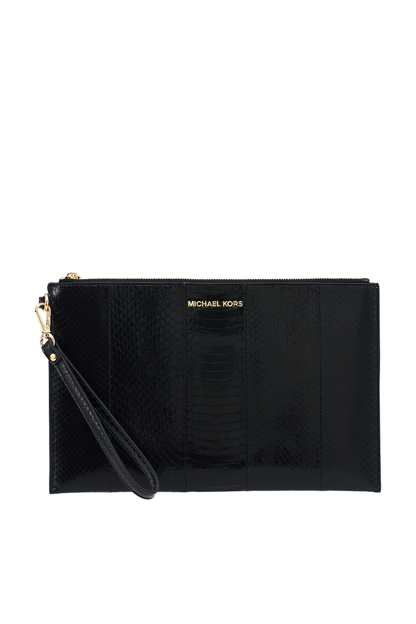 фото Черный клатч из кожи змеи wristlets michael kors