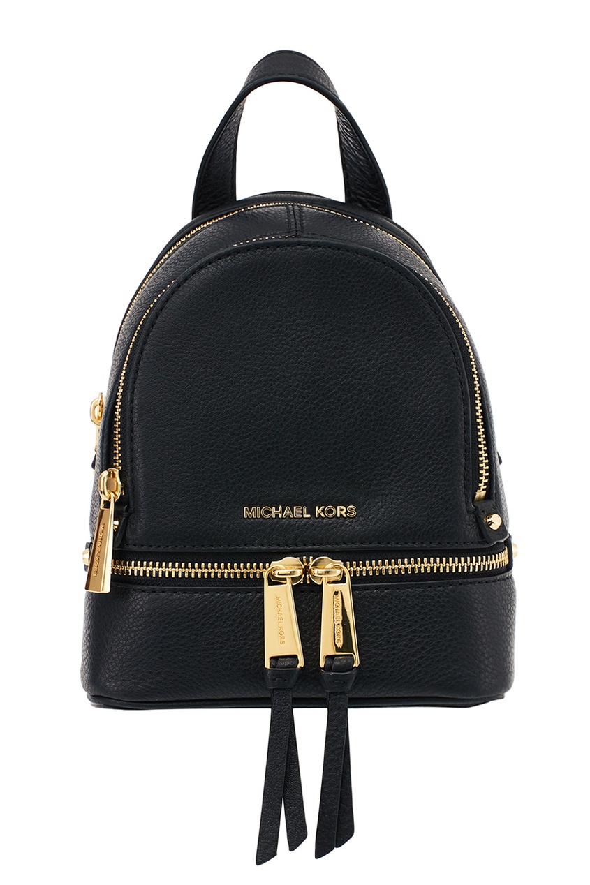 фото Черный кожаный рюкзак Rhea Zip Michael michael kors