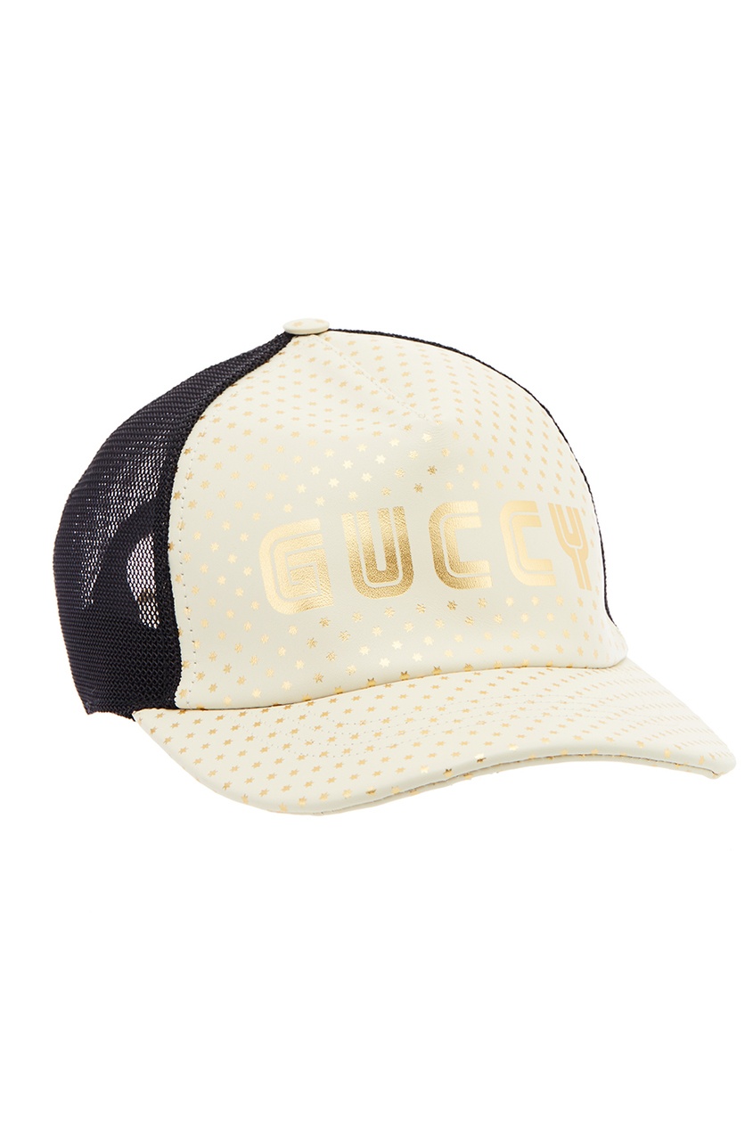фото Белая кожаная кепка со звездами Gucci