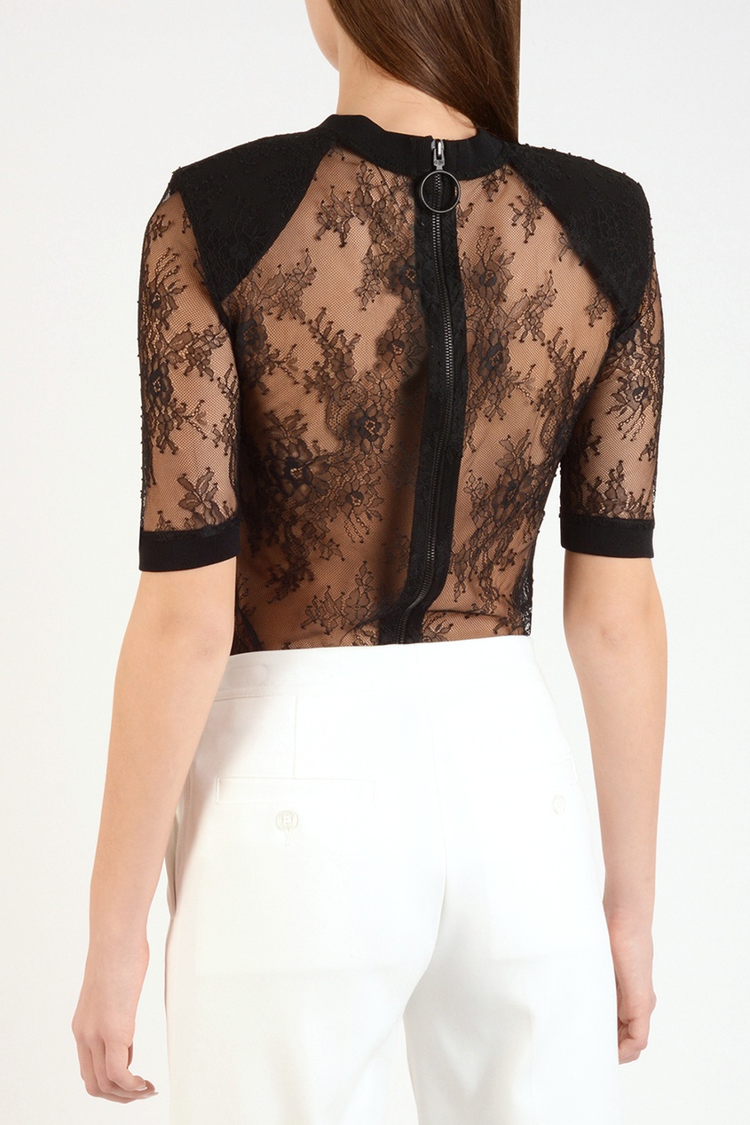 фото Черная кружевная блузка с короткими рукавами Off-white