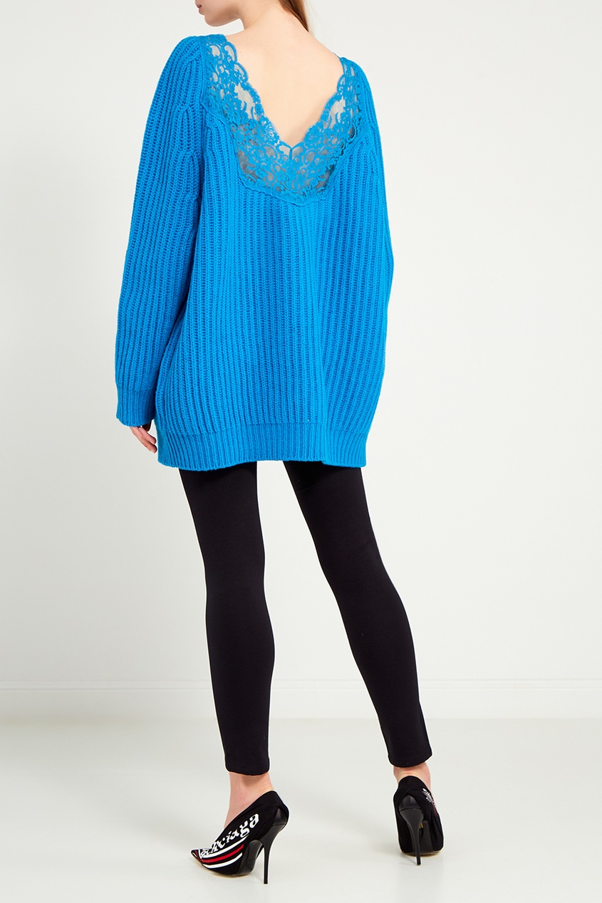 фото Синий пуловер из шерсти с кружевом balenciaga