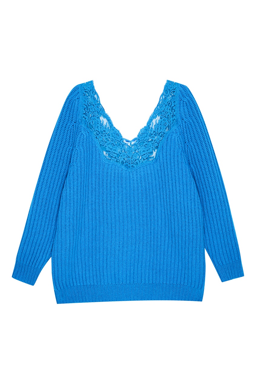 фото Синий пуловер из шерсти с кружевом balenciaga