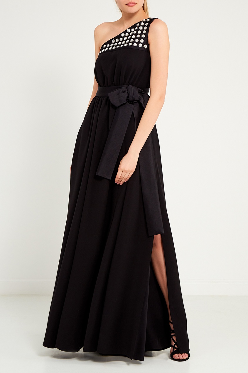 фото Черное шелковое платье с бантом prada