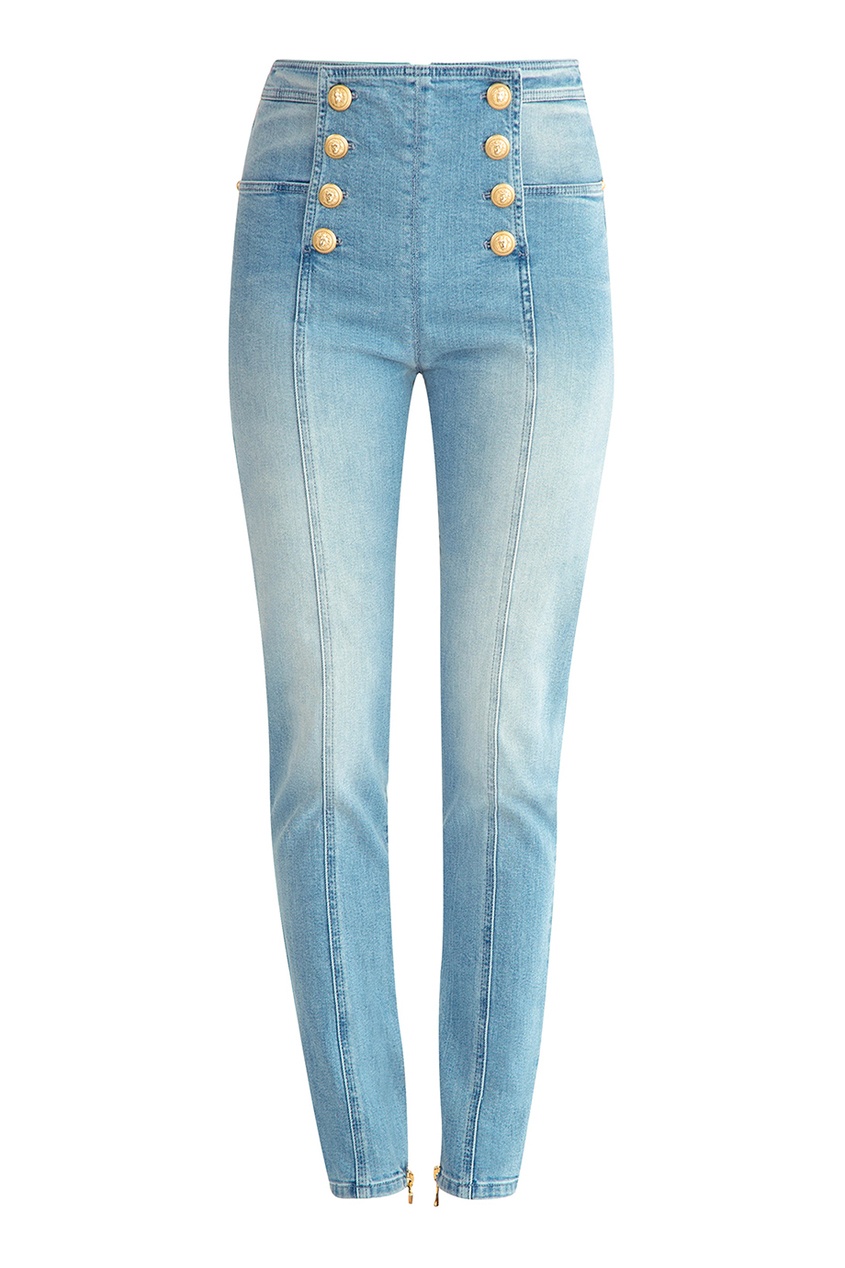 фото Голубые джинсы-скинни с пуговицами balmain
