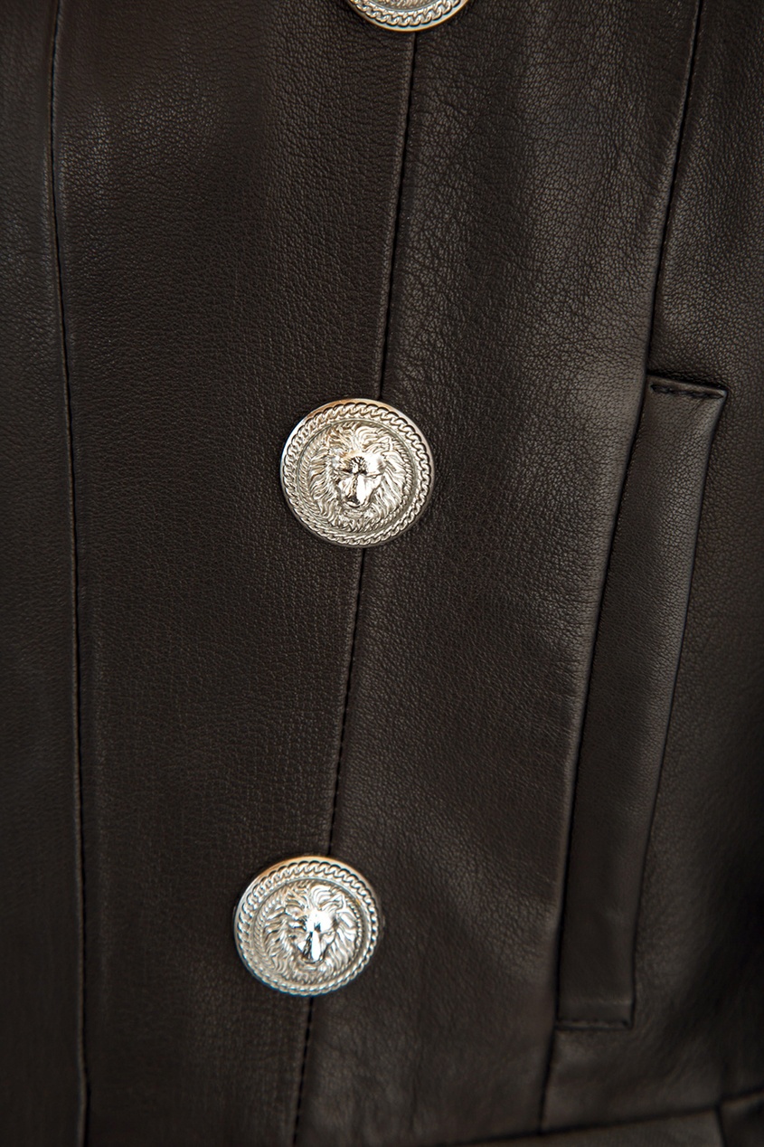 фото Черная кожаная куртка с пуговицами balmain