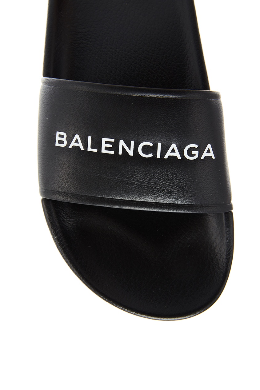 фото Черные кожаные шлепанцы с логотипом balenciaga