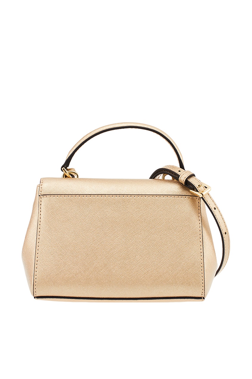 фото Золотистая кожаная сумка crossbodies michael kors