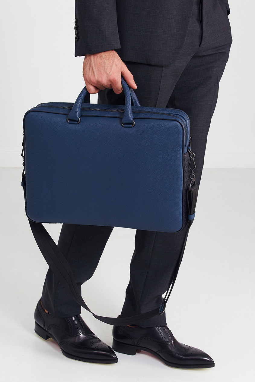 фото Синий кожаный портфель Bottega veneta