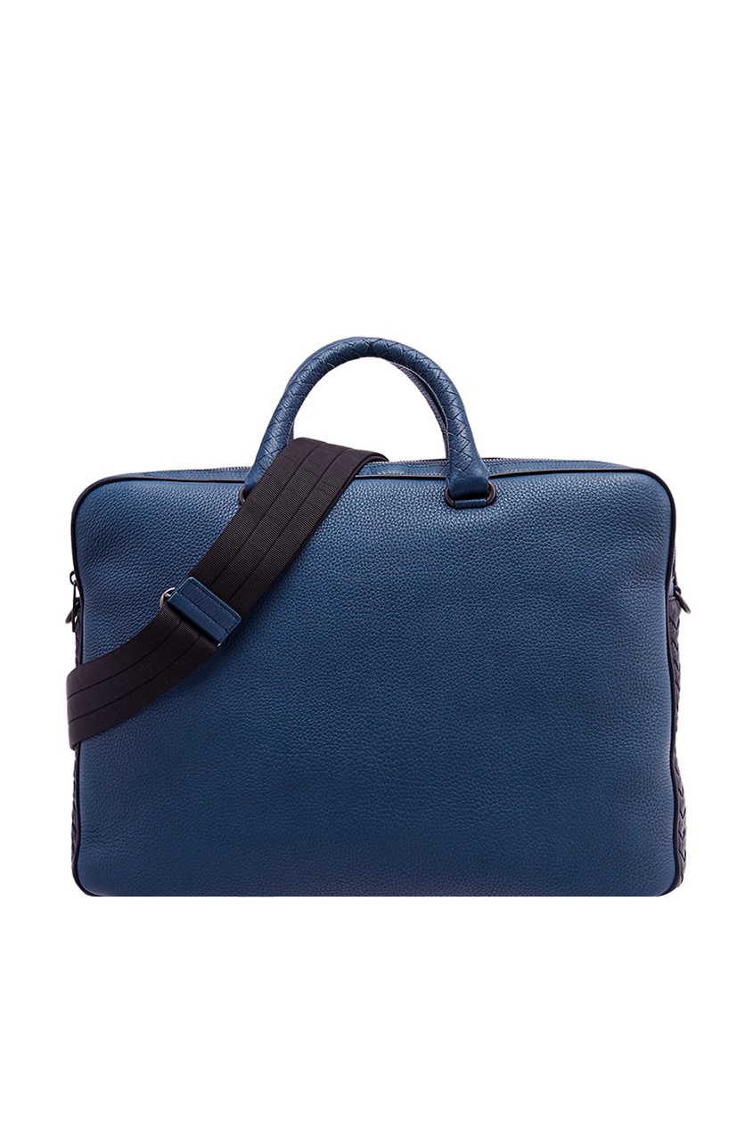 фото Синий кожаный портфель bottega veneta