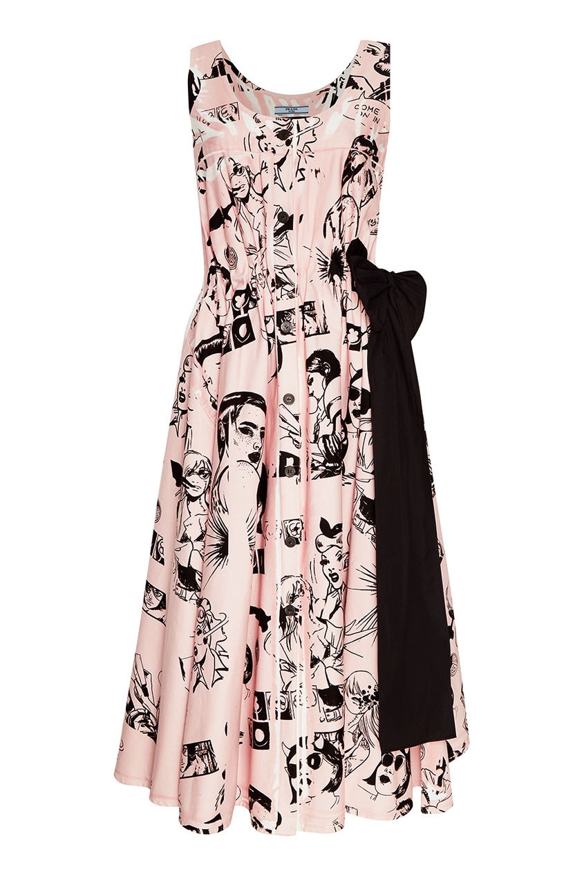 фото Розовое платье с принтом prada