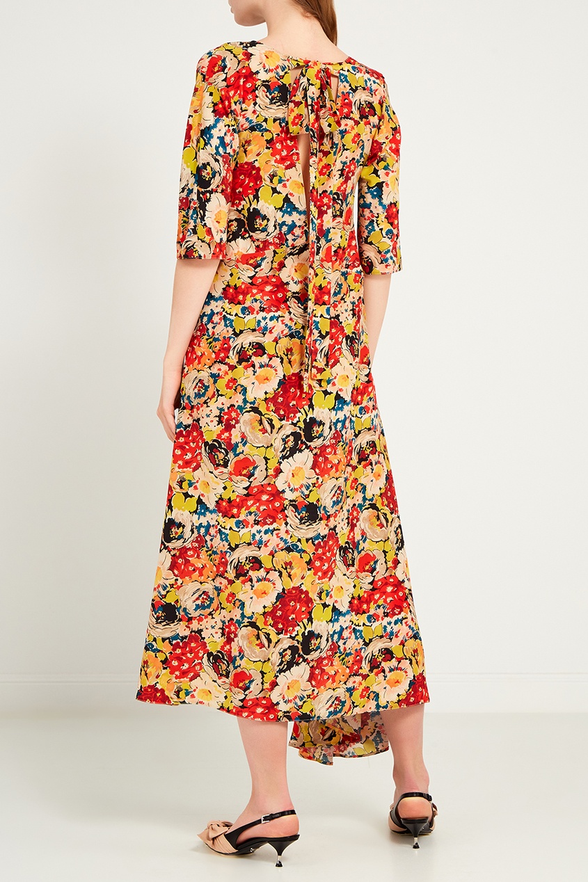 фото Длинное платье с цветочным принтом prada