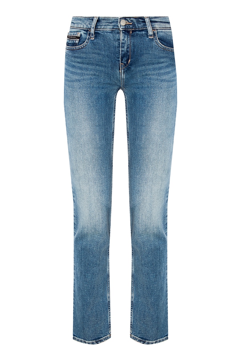 фото Синие прямые джинсы с потертостями calvin klein
