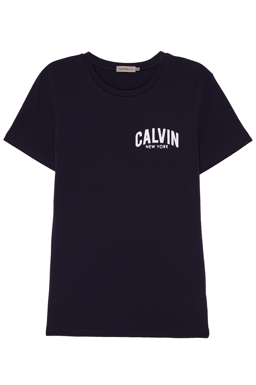 фото Синяя футболка с логотипом calvin klein